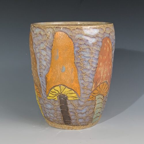 Hand Carved Mug with Mushrooms