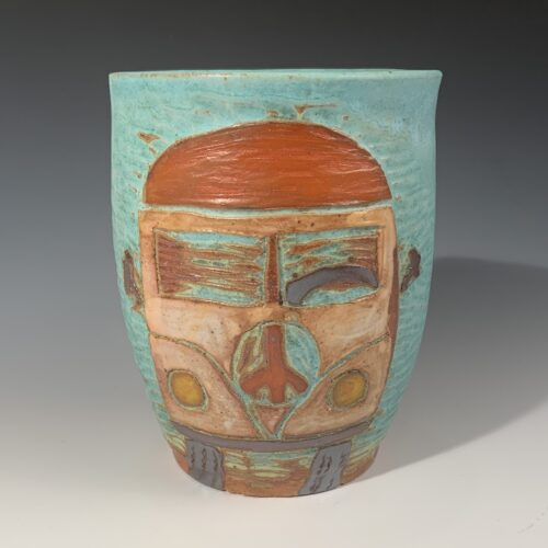 Hand Carved Mug with VW Bus