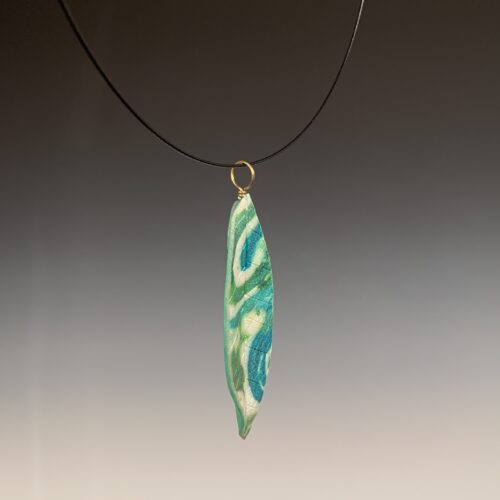 Alternative view of Green and White Swirl Leaf Pendant
