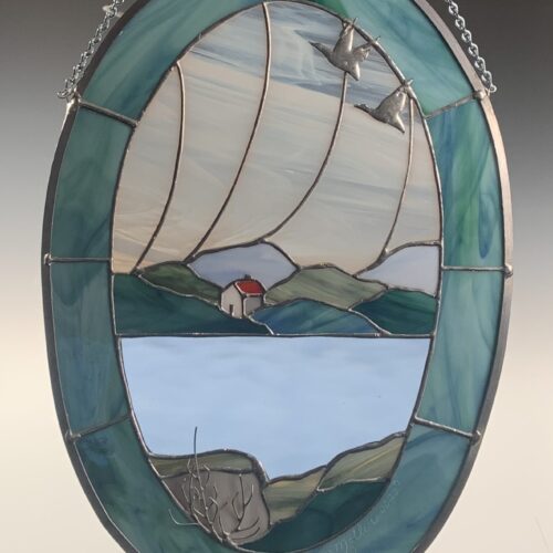 Alternative view of 2-Geese and House Landscape Stained Glass