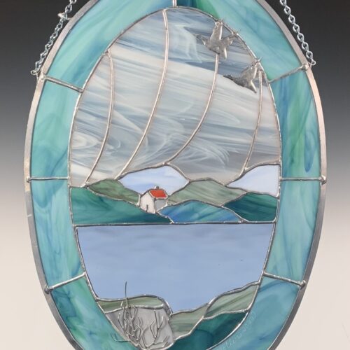2-Geese and House Landscape Stained Glass