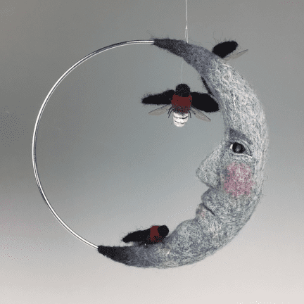 Alternative view of "Firefly Moon" Hanging Felted Sculpture