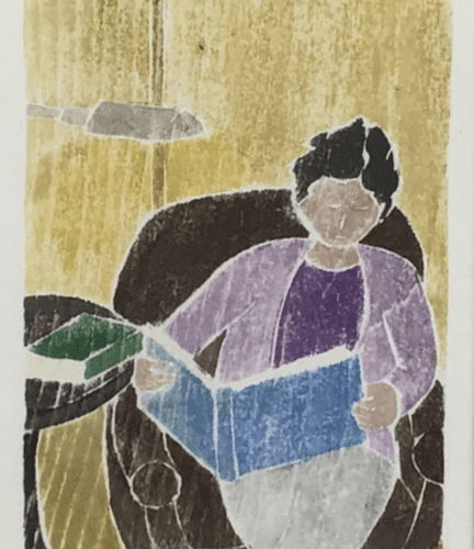 Alternative view of "A Quiet Moment" White Line Woodcut Print