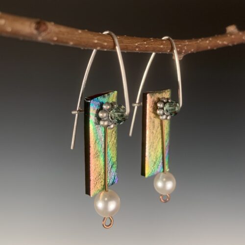 Alternative view of Multicolored Dichroic Glass and Pearl Earrings