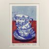 "Tea Cups on Red" Woodblock Print