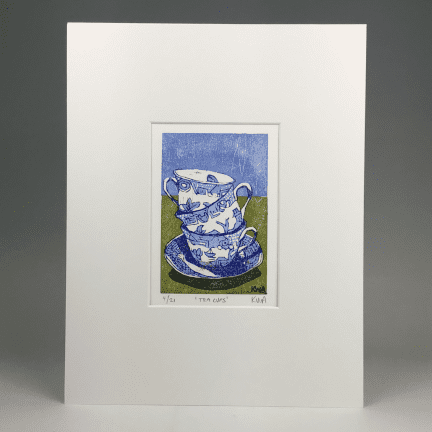 Alternative view of "Tea Cups" Woodblock Print