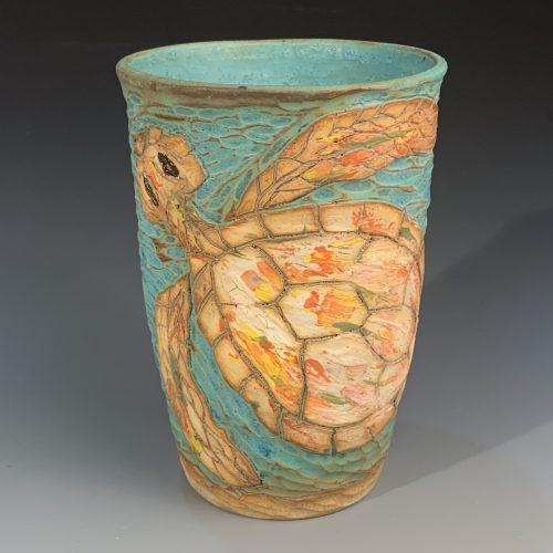 Hand Carved Cup with Sea Turtle