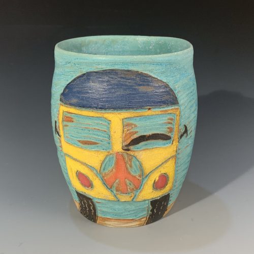 Hand Carved Mug with Peace Van