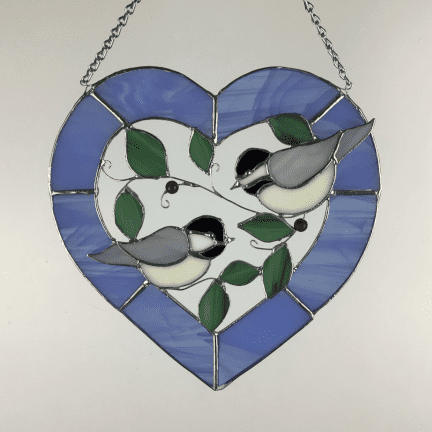 Chickadee Heart Stained Glass