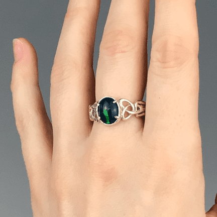 Alternative view of Trinity Knot & Opal Ring