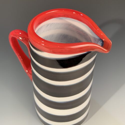 Alternative view of Red, Black & White Glass Pitcher