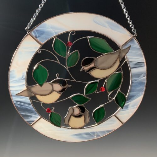 Alternative view of 3 Chickadees Stained Glass