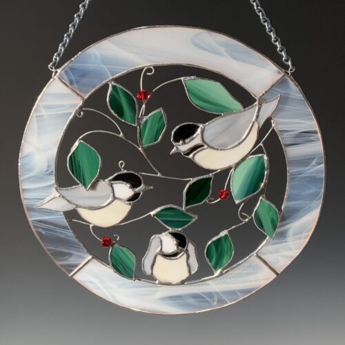 3 Chickadees Stained Glass