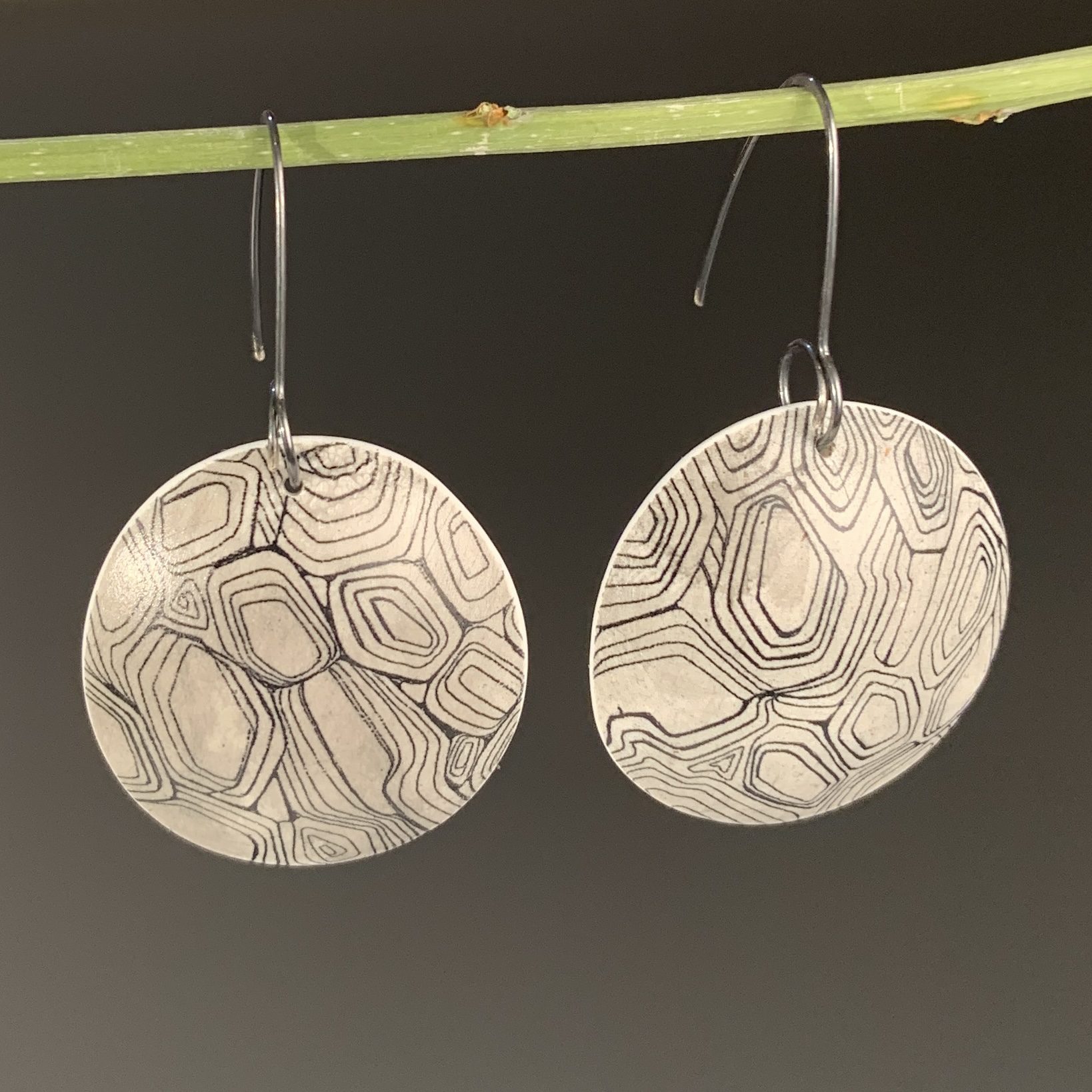 Hand-Drawn Black & White Disk Earrings
