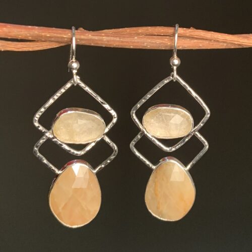 Rutilated Quartz & Sapphire Earrings