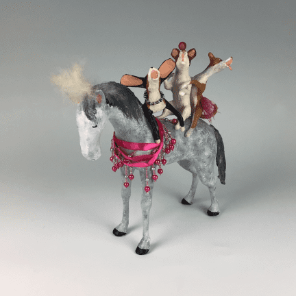 Paper Mache Horse with Dogs