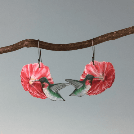 Hummingbird and Hollyhock Earrings