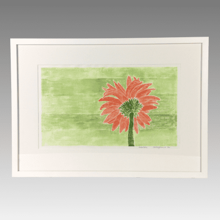 Framed Gerber Daisy Woodcut Print