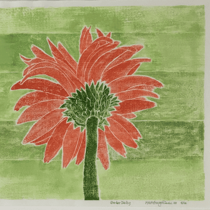 Alternative view of Framed Gerber Daisy Woodcut Print