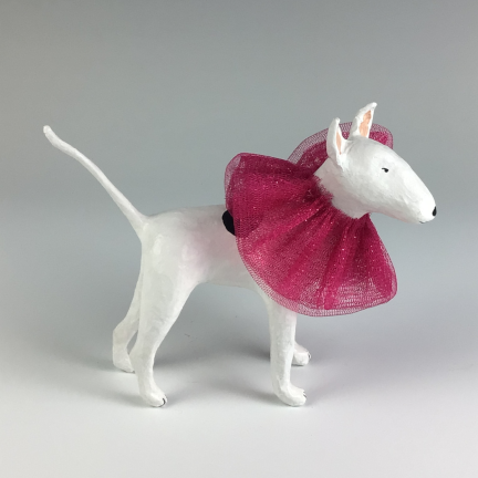 Alternative view of Paper Mache Bull Terrier with Tutu