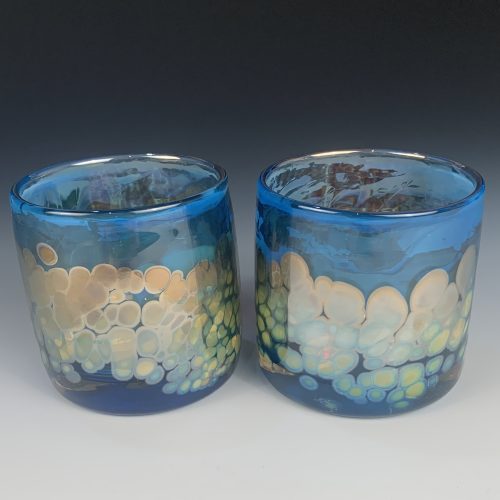Pair of Silver-Blue Whiskey Glasses