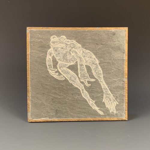 Frog Carved on Slate Tile