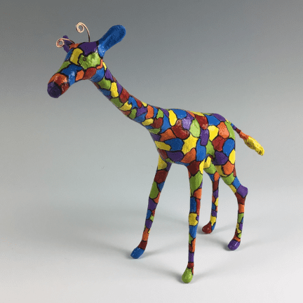Alternative view of Paper Mache Rainbow Giraffe