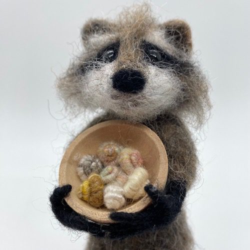 Alternative view of Felted Raccoon