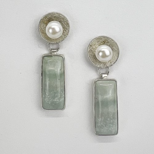 Pearl Earrings with Opalized Wood Jackets