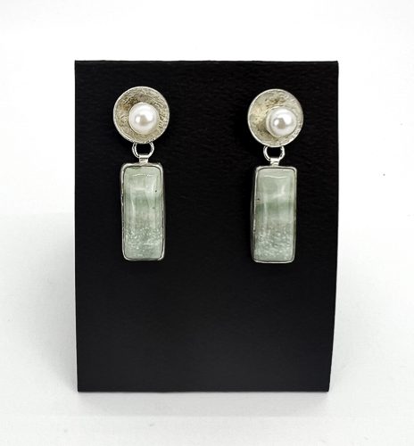 Alternative view of Pearl Earrings with Opalized Wood Jackets