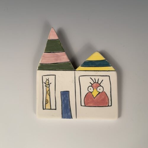 Little Houses with Giraffe & Bird - Wall Art