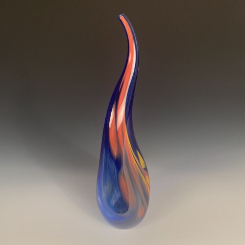 Cobalt Blue and Orange Sculpted Vase - Image 3