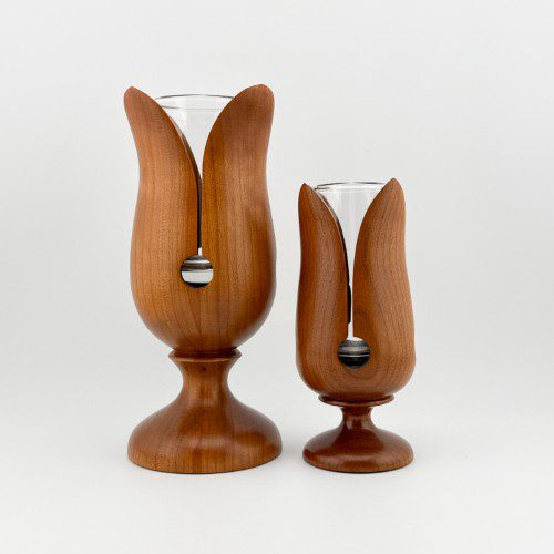 Cherry Wood Tulip Vases