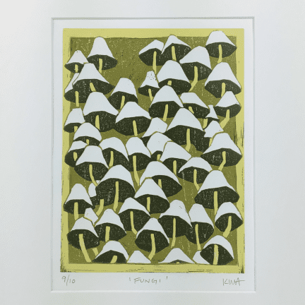 Alternative view of "Fungi" Matted Woodblock Print