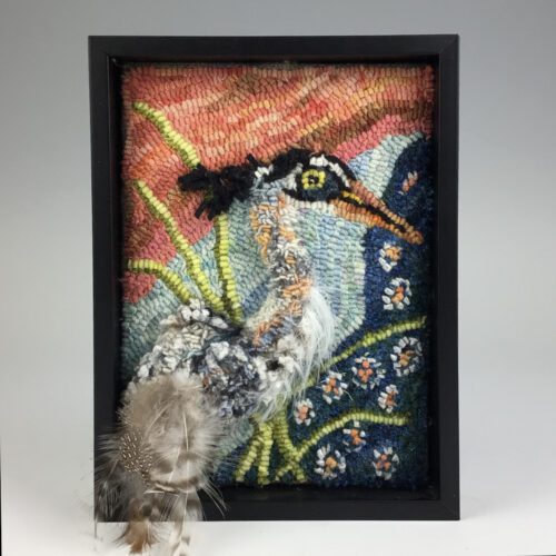 Framed Great Blue Heron Rug Hooking