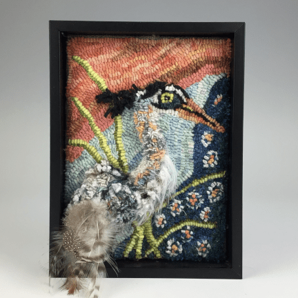 Framed Great Blue Heron Rug Hooking