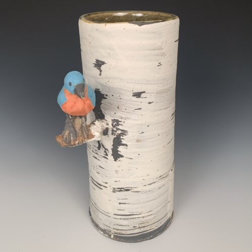 Alternative view of Birch Bark Vase with Bluebird