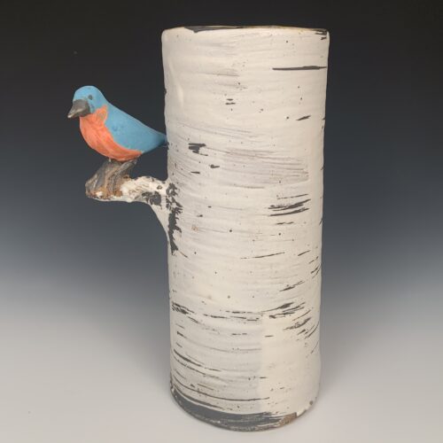 Birch Bark Vase with Bluebird
