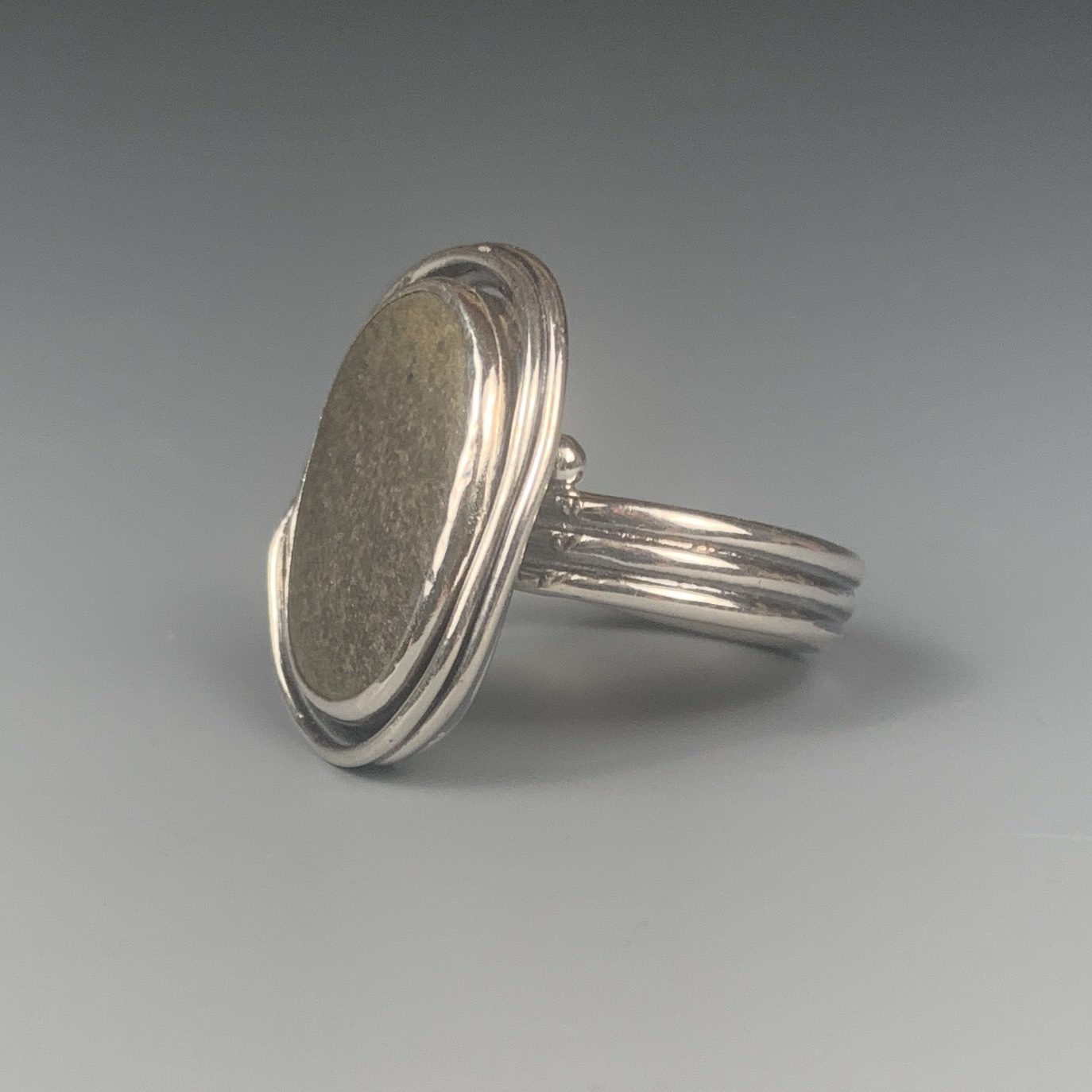 Dark Grey Beach Stone Ring