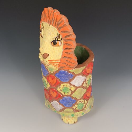 Alternative view of Terracotta Lion Utensil Jar