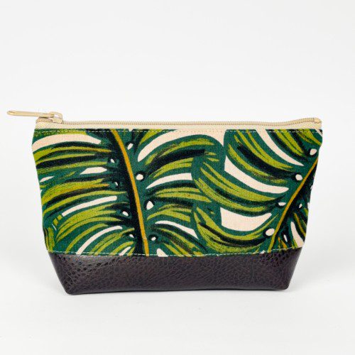 Cosmetic Clutch in Tropical Leaf Linen