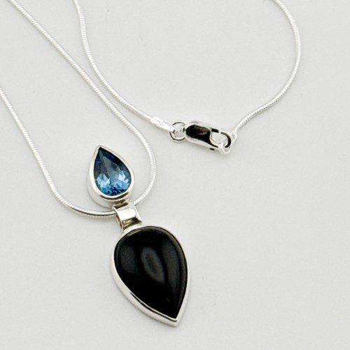 Alternative view of Onyx and London Topaz Pendant