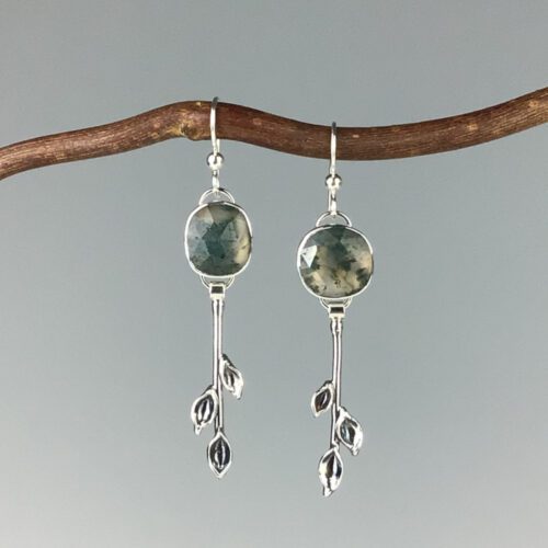 "Tiny Branch" Moss Agate Earrings