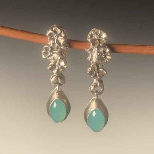 Aqua Chalcedony & Flower Earrings