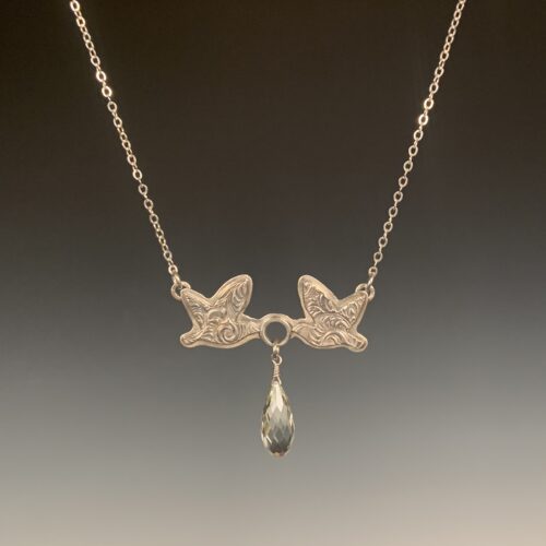 Alternative view of Doves Necklace with Green Amethyst Teardrop