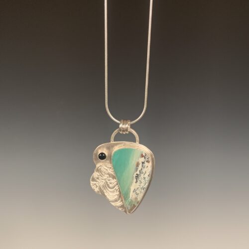 Opalized Wood and Onyx Pendant