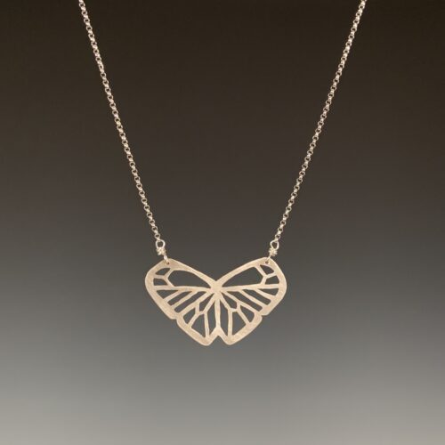 Alternative view of Brushed Silver Butterfly Necklace