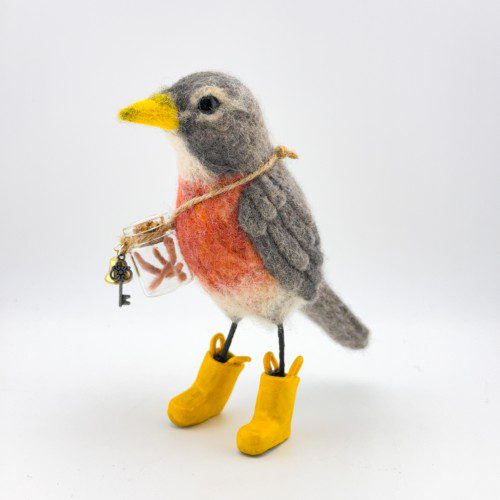 Needle Felted Robin with Yellow Boots
