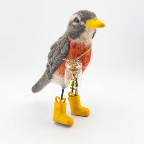Alternative view of Needle Felted Robin with Yellow Boots