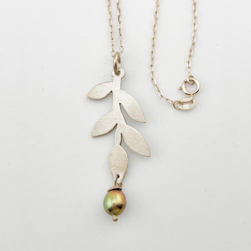 Alternative view of Sterling Silver Leaf Pendant with Multi-colored Pearl
